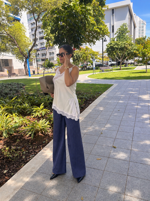 Manhattan Pinstripe Wide Leg Pants
